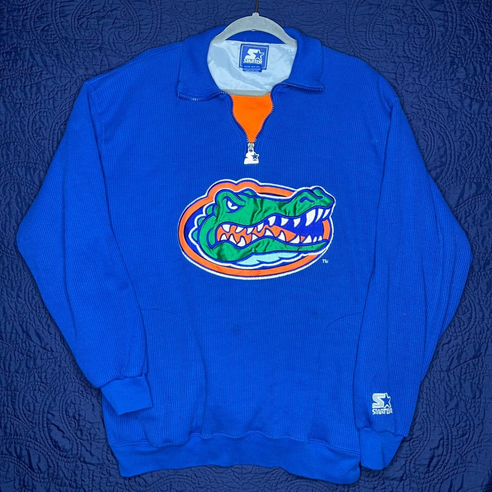 Vintage Starter Florida Gators Quarter Zip Pullover Blue Ribbed Sweater Mens L